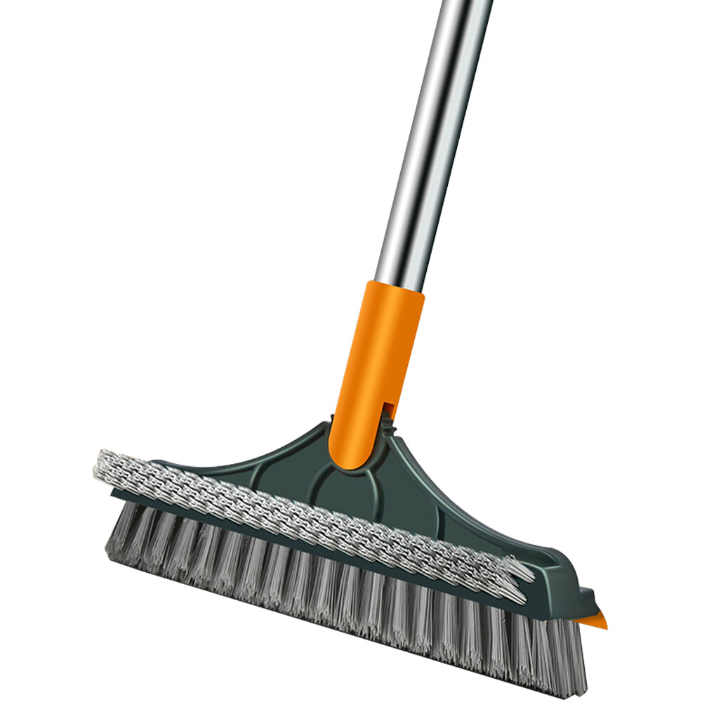 3 in 1 Magic Broom Floor Cleaning Brush Gap Scrub Brush with Long Handle V-Shape Stiff Bristle Brush Scrubber with Squeegee 180°Rotating Magic Broom Brush for Cleaning Bathroom Glass Wall