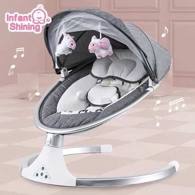 Infant Shining Smart Electric Baby Cradle Crib Rocking Chair Baby Bouncer Newborn Calm Chair Bluetooth with Belt Remote Control
