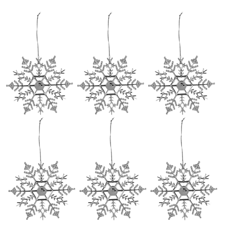 6Pcs Gold Silver Glitter Snowflake Christmas Ornaments Xmas Tree Hanging Decoration Home Decor