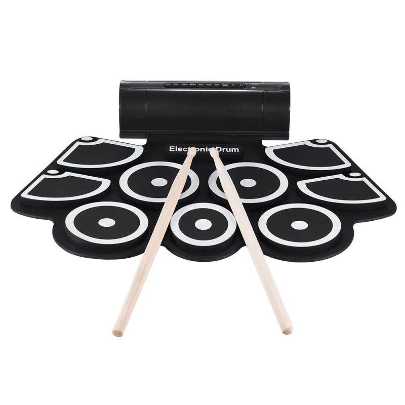 Portable Electronic Roll Up Drum Pad Set 9 Silicon Pads Built-in Speakers with Drumsticks Foot Pedals USB 3.5mm Audio Cable