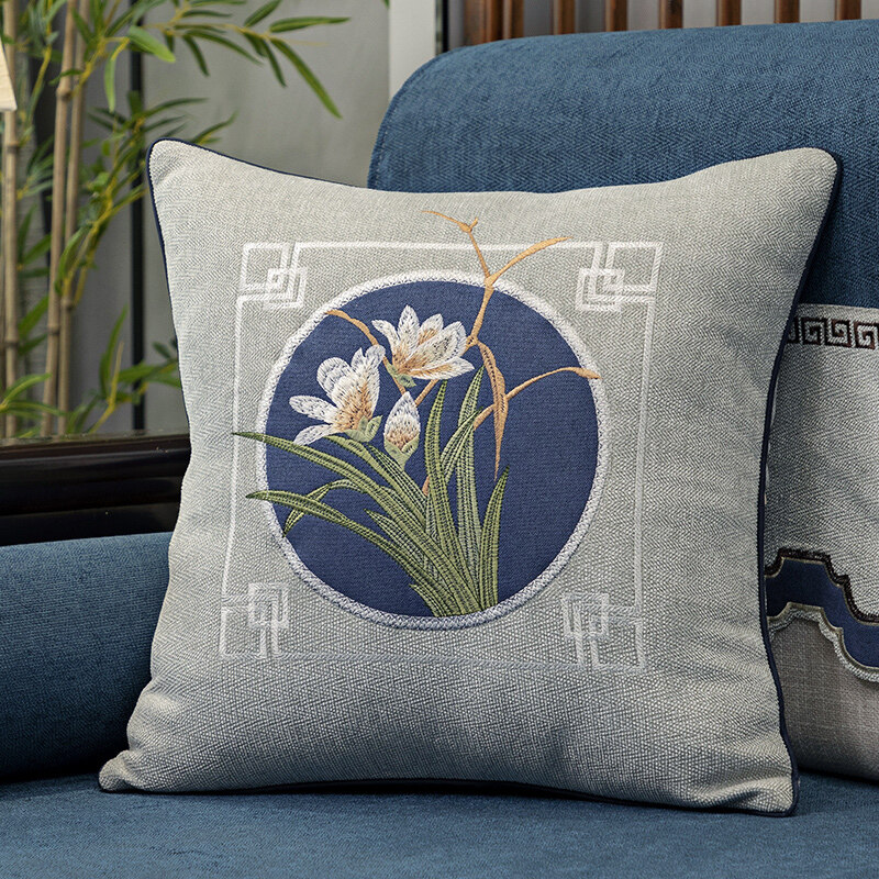 New Chinese Orchid Pillow Sofa Backrest Headboard Cushion Modern Classical Large Pillow Waist Pillow Cushion With Insert Lazada Singapore