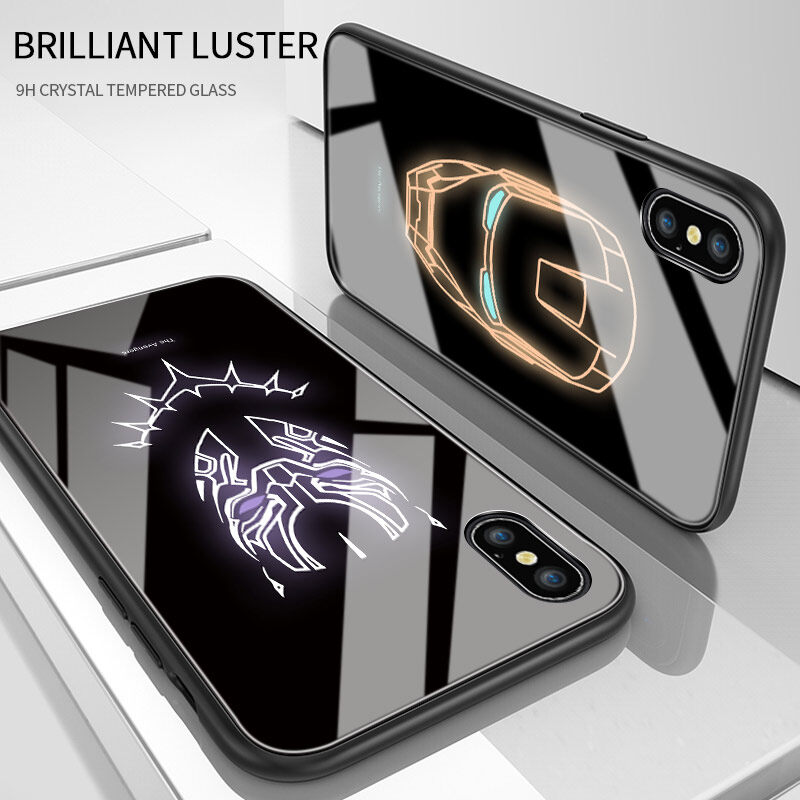 UCUC CASE For Samsung Note 10 Plus + case Luminous Marvel Superhero Captain America Ironman Case Glow in Dark Tempered Glass Back Casing Cover