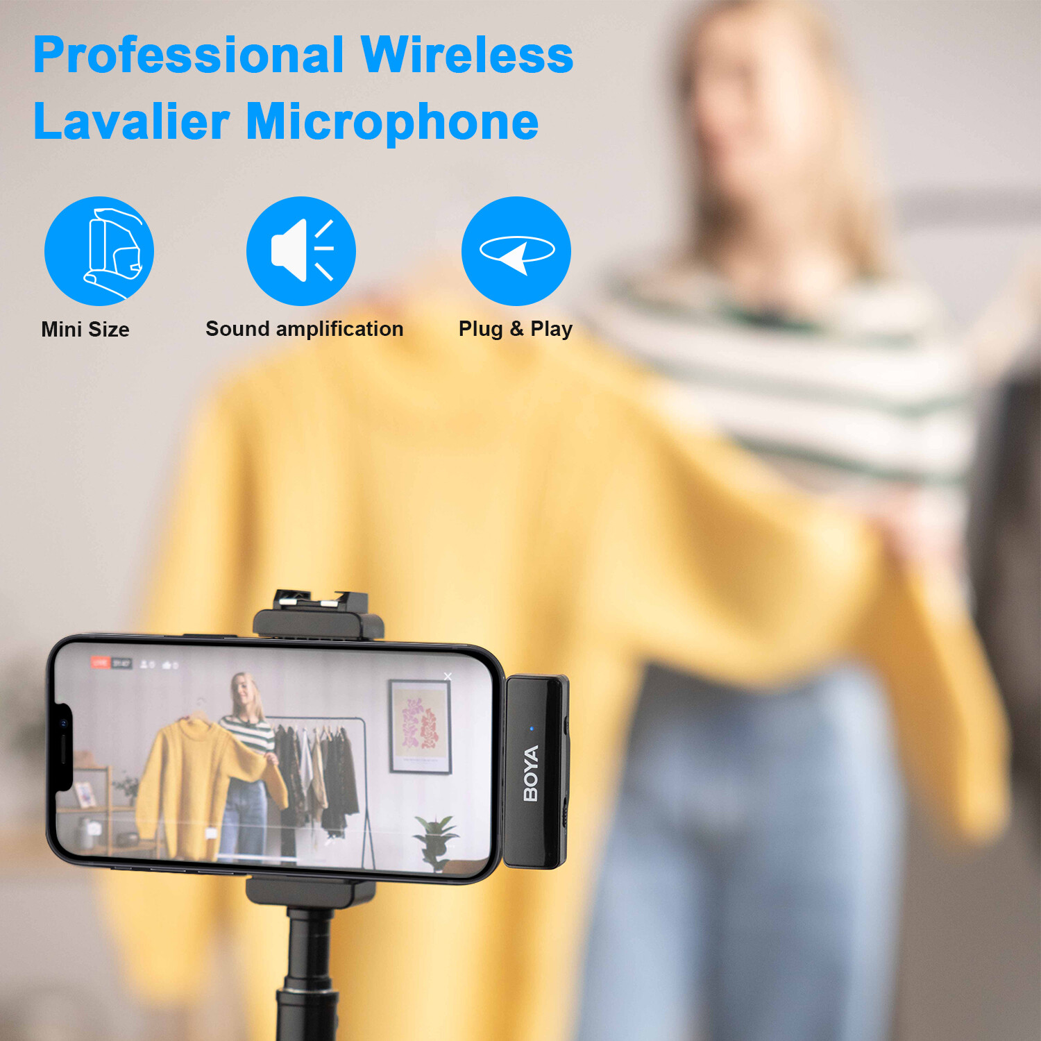 Boya boyalink A1/A2 micrô cho Iphone Lavalier không dây/Android/Camera/DSLR/iPhone 15, với bộ điều hợp sét USB-C 3.5mm TRS, khử tiếng ồn, phạm vi 100M cho các cuộc phỏng vấn PC, vlog, phát trực tiếp