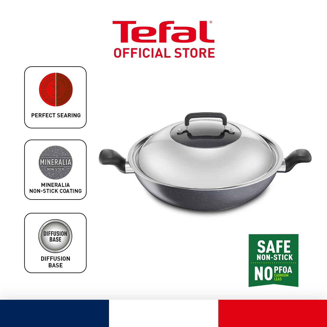 Tefal Natura Wok With Lid Cm B Non Stick Cookware Mineralia Non Stick Coating Thermo