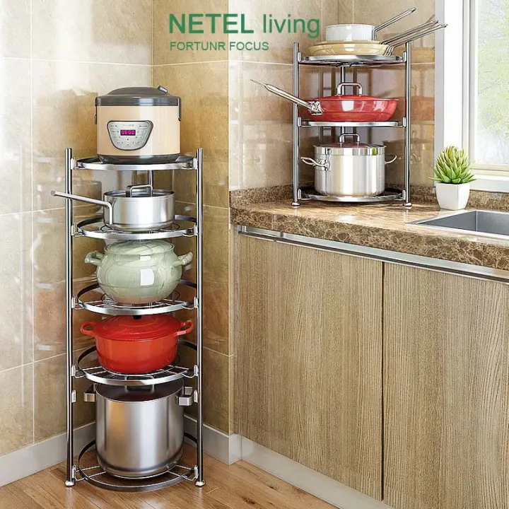 Netel Kitchen Rack Storage Rak Periuk Pot Rack Multi Functional Kitchen Stand Storage Rack Sus304 Stainless Steel Cookware Organizer Pan Pot Racks Lazada