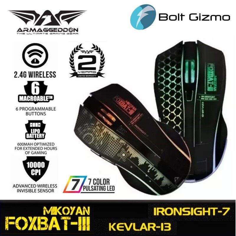 Armaggeddon Mikoyan Foxbat III Gaming Mouse | Wireless 2.4G | 10000 CPI | 6 Programmable Button | Free Mouse Pad Mice Malaysia