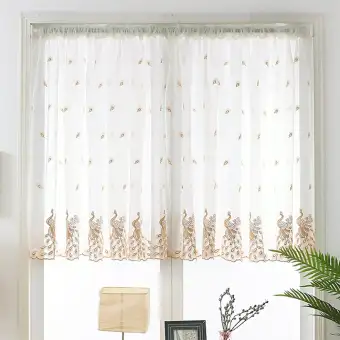 Dragonpad 1pc Peacock Embroidered Short Window Curtain For Study
