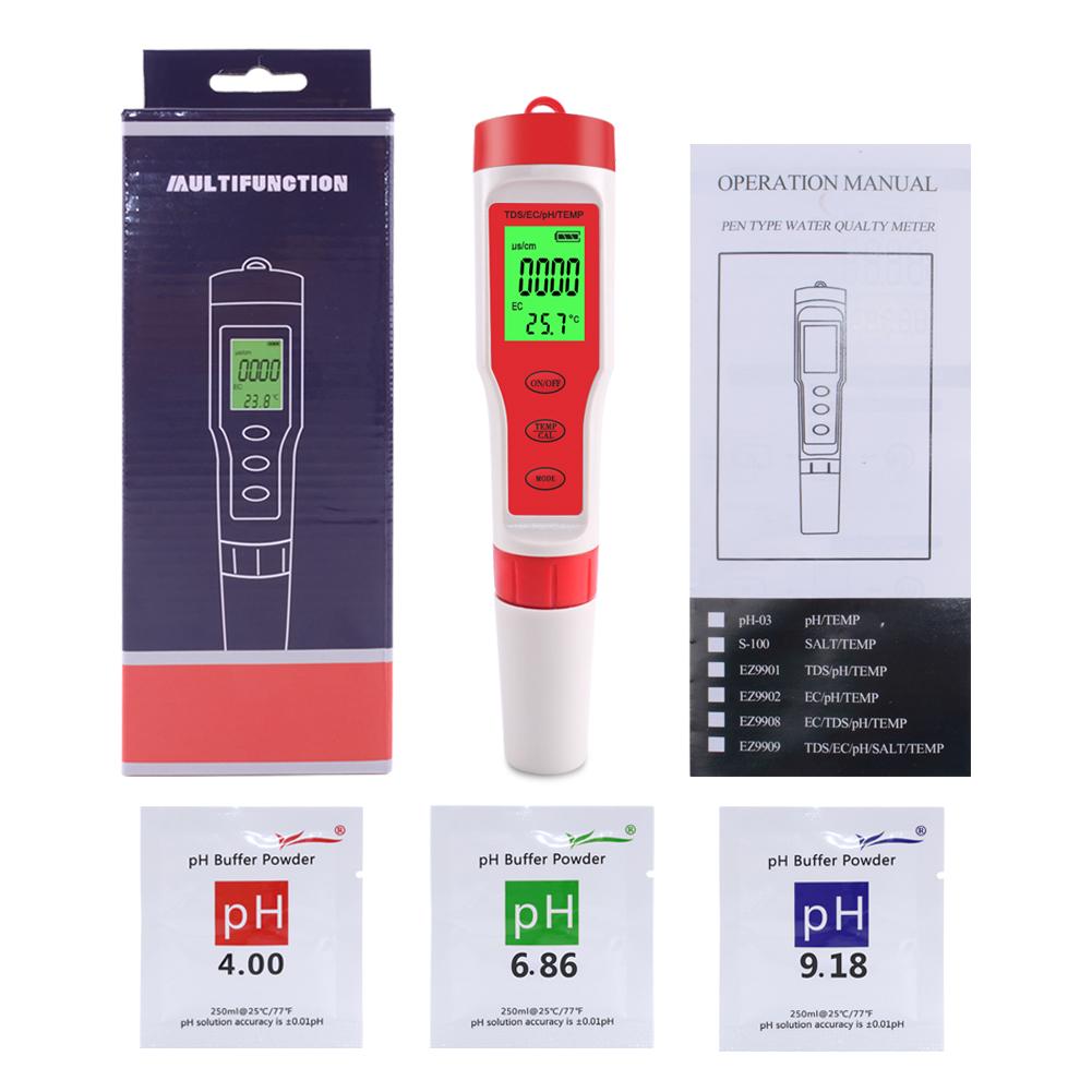 RCYAGO Máy kiểm tra chất lượng nước 4 trong 1 TDS/EC/pH/nhiệt độ-đồng hồ đo kỹ thuật số cho nuôi trồng thủy sản, bể bơi, nước uống
