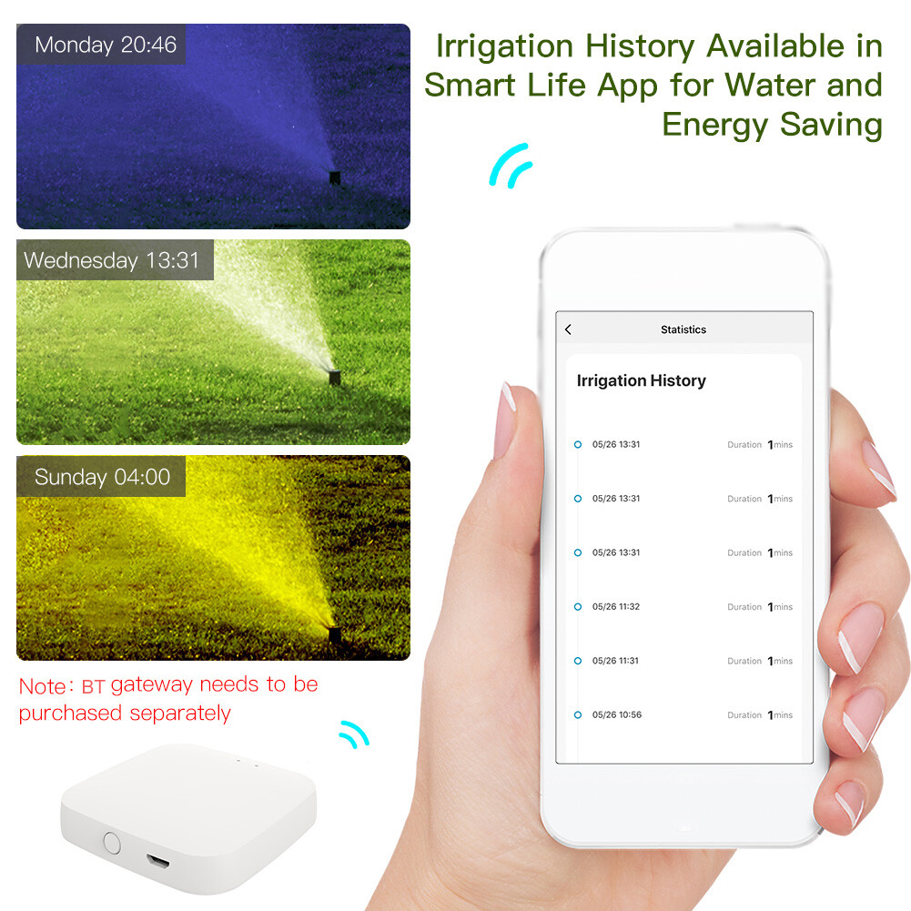 Smart Sensor Intelligent Tuya APP BT Water Timer Rain Delay Programmable Irrigation Timer with Automatic and Manual Watering Hub Required Compatible with Alexa Google Home Voice Control Need to be Used with Gateways