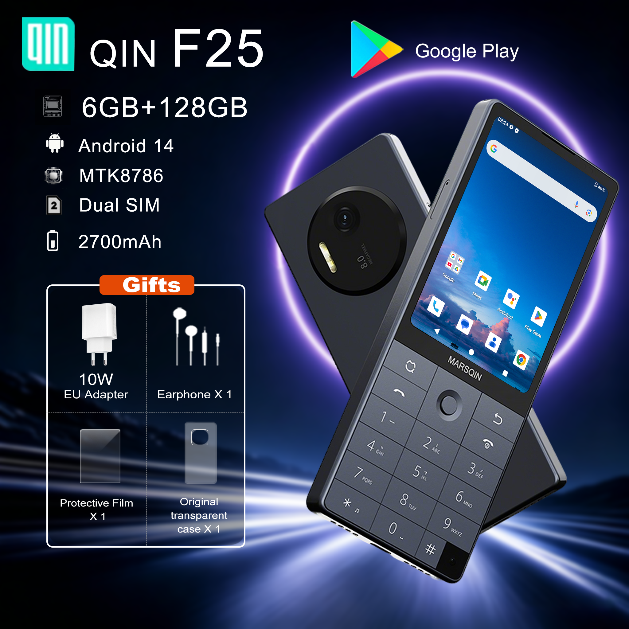 Qin F25 Dual SIM Touch Screen MTK8786 Android 14 Wifi 3.54 Inch
