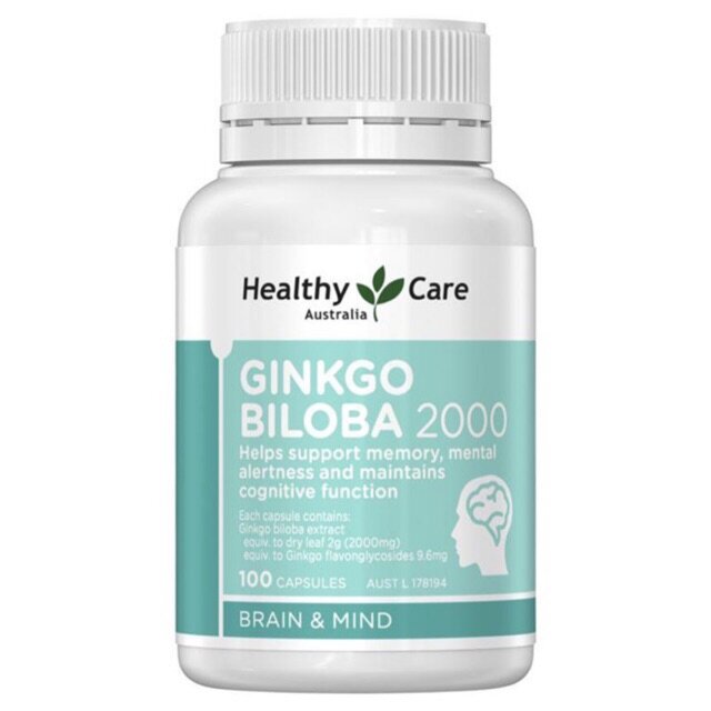 Bổ não ginkgo biloba 2000mg heathy care hàng nội địa úc hộp 100v