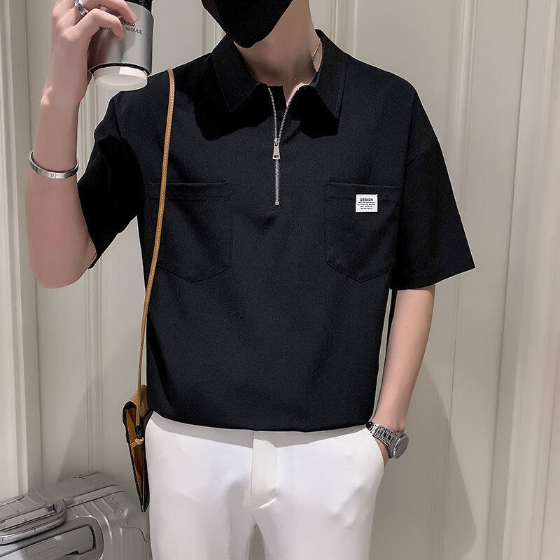 2022 New T-shirt Men's Short-sleeved Zipper Polo Shirt Summer Thin Men's Poli Shirt