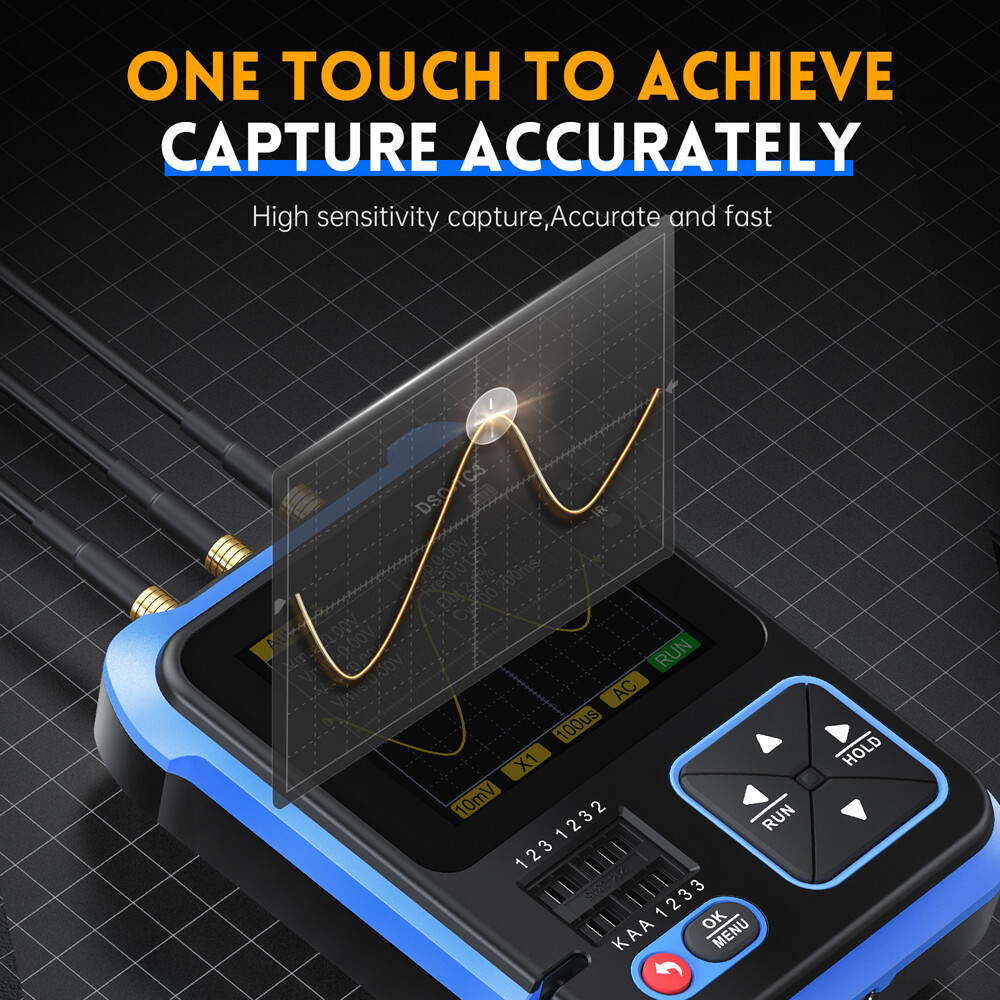 KKmoon 3in1 Digital Oscilloscope Transistor Tester Function Signal Generator Meter Handheld Oscilloscope 2.4inch TFT Display 10MS/s Sample Rate 500KHz Bandwidth Oscillometer