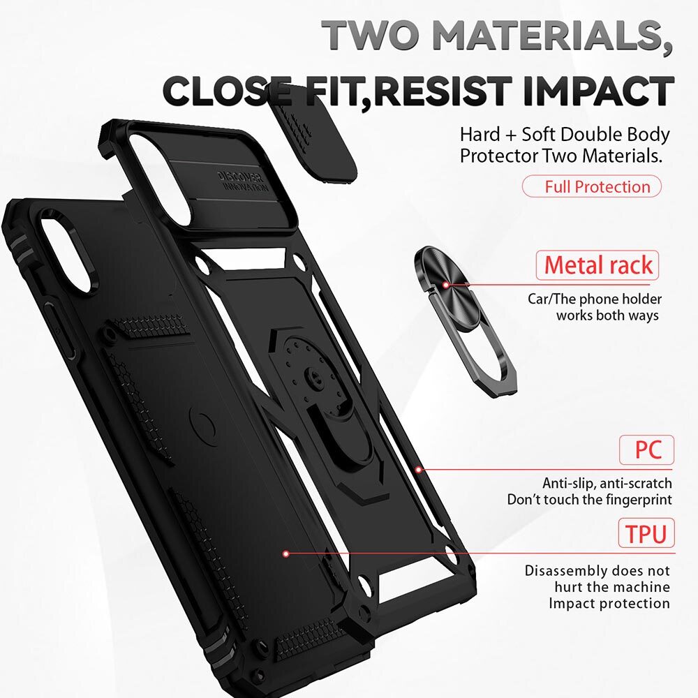 Ốp Điện Thoại Dành Cho iPhone X XS XR XS Max, Ốp Lưng Có Giá Đỡ Từ Tính Hình Áo Giáp Camera Bảo Vệ Cửa Sổ Đẩy Trung Sĩ