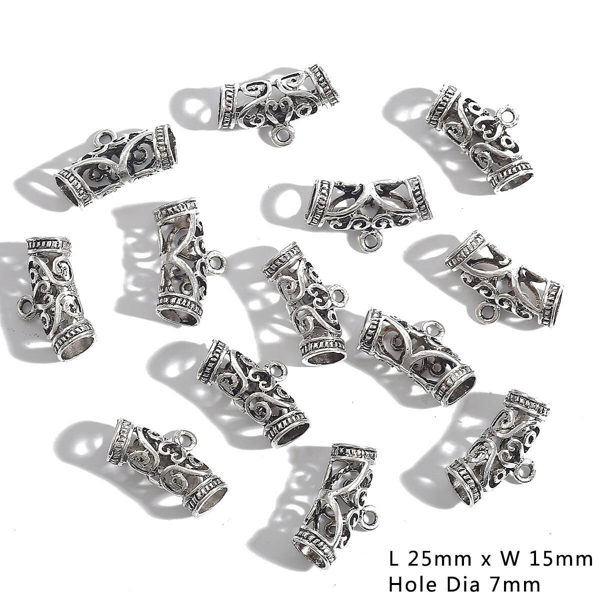 10Pcs Antique Silver Alloy Curved Tube Charms Spacer Beads Round Tube Connectors For DIY Bracelet Necklace Jewelry Findings