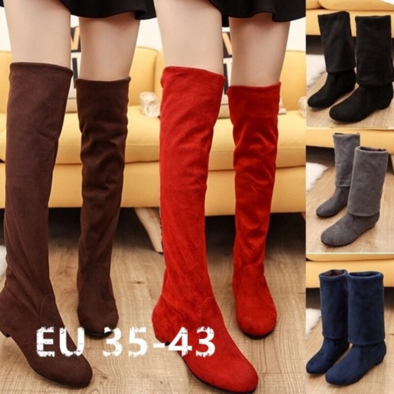 Yomer shop Fashion knee high boots Low Heel Autumn Winter boots Slip-on