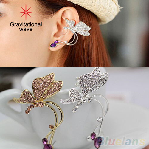 Gravitational wave 1Pc Elegant Women Crystal Ear Clip Butterfly Earring Stud for Left Ear