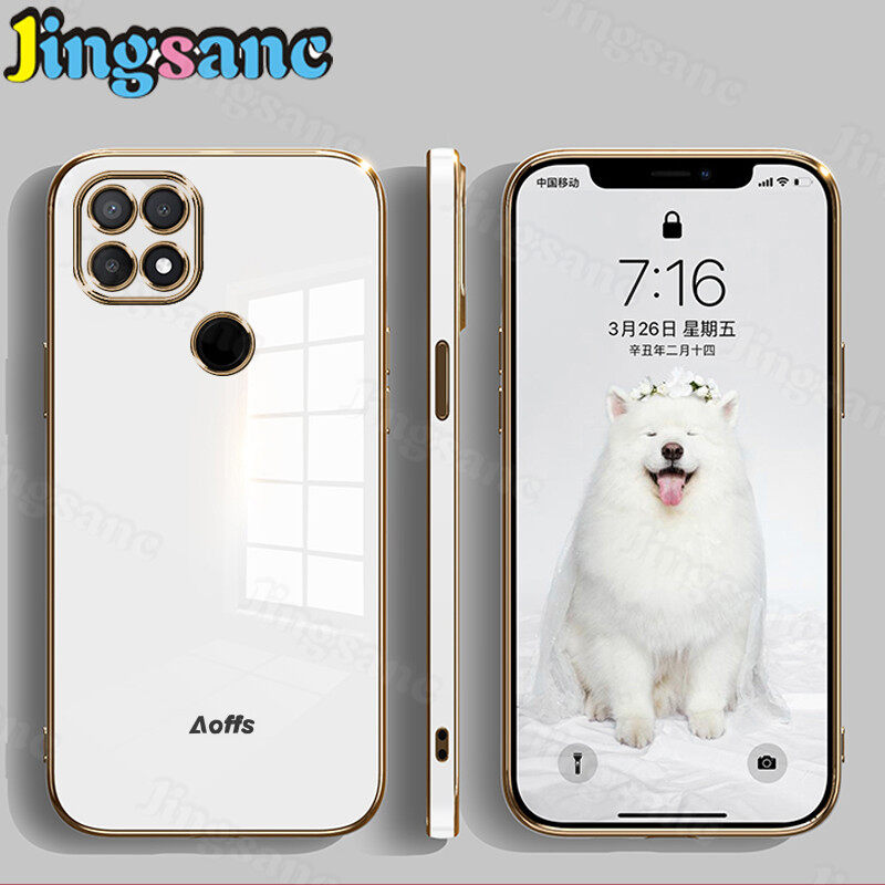 Jingsanc Plating Casing For OPPO A15/A15s Phone Case Luxury Shockproof Straight Edge Soft TPU Double-Sided Electroplating Bumper Case With Full Lens Protection Back Cover