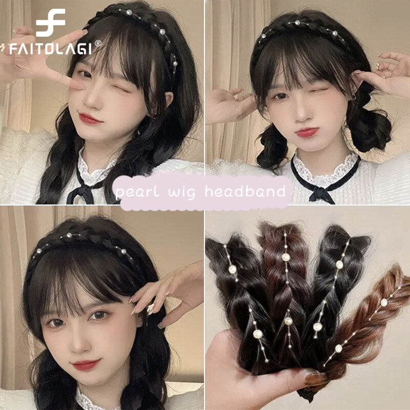 Braided Wig Hairband for Women Pearls Decoration Wig Hair Hoop Sweet Cute  Korean Style Hair Band Elegant Lovely Girls Female Hair Accessories | Lazada