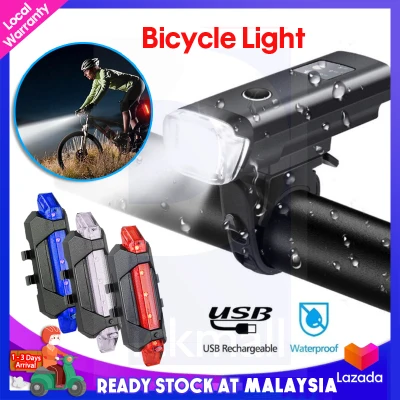 【Msia Stock】Bike Bicycle Light USB LED Light Rechargeable Set Mountain Cycle Front Back Headlight Lamp Taillight Flashlight Lampu Basikal