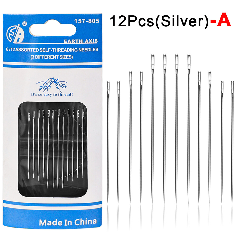 12Pcs Blind Sewing Needles Elderly Side Hole Stainless Steel Needle for Sewing Household DIY Jewelry Beading Threading Needles
