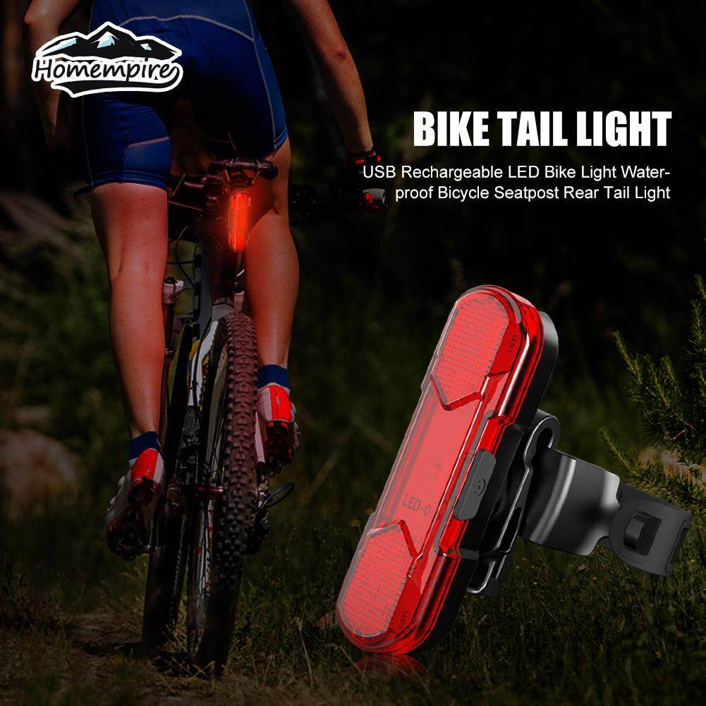 Homempire USB Charging LED Bike Light Waterproof Bicycle Seatpost Rear Tail Safety Warning Light