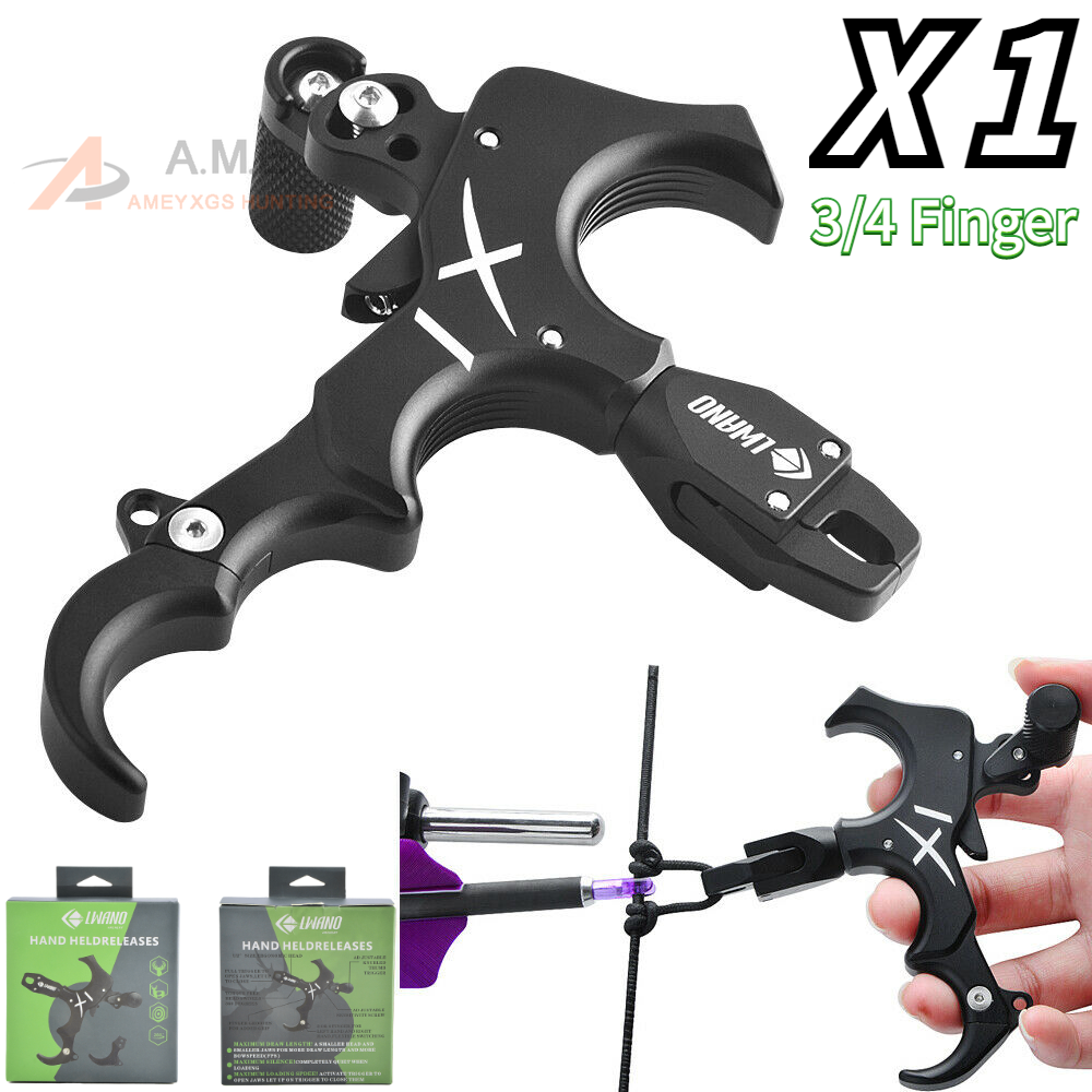 Archery Release Aids 3 Or 4 Finger C3 Aluminum Alloy Bow Release With Non-Slip Matte Surface Wrist Strap Thumb Caliper Trigge For Compound Bow Archery Practice Accessory