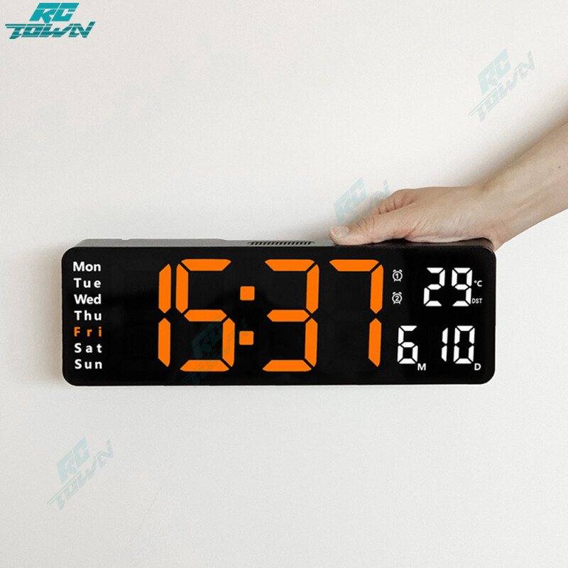 13-inch Led Digital Alarm Clock Time Date Temperature Week Display Wall-mounted Electronic Wall Clock