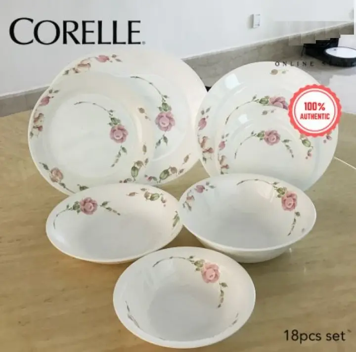 18pcs Corelle Dinner Set Set Pinggan Mangkuk Kaca Corelle Lazada