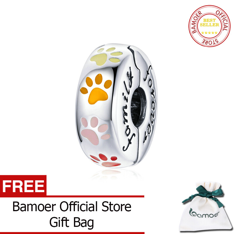 BAMOER Colorful Paw Clip Stopper 925 Sterling Silver Charm Bead for Original Bracelet Bangle for Women Fashion Jewelry SCC1850