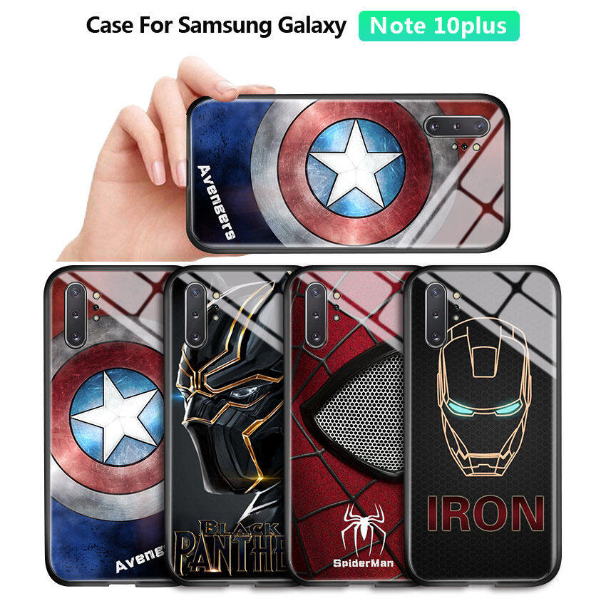 Honinga, Ốp Cho Samsung Galaxy Note 10 Plus Ốp Siêu Anh Hùng Marvel The Avengers Samsung Note 10 + Note 10 + Ốp Lưng Bằng Kính Cường Lực Người Nhện Captain America Ironman