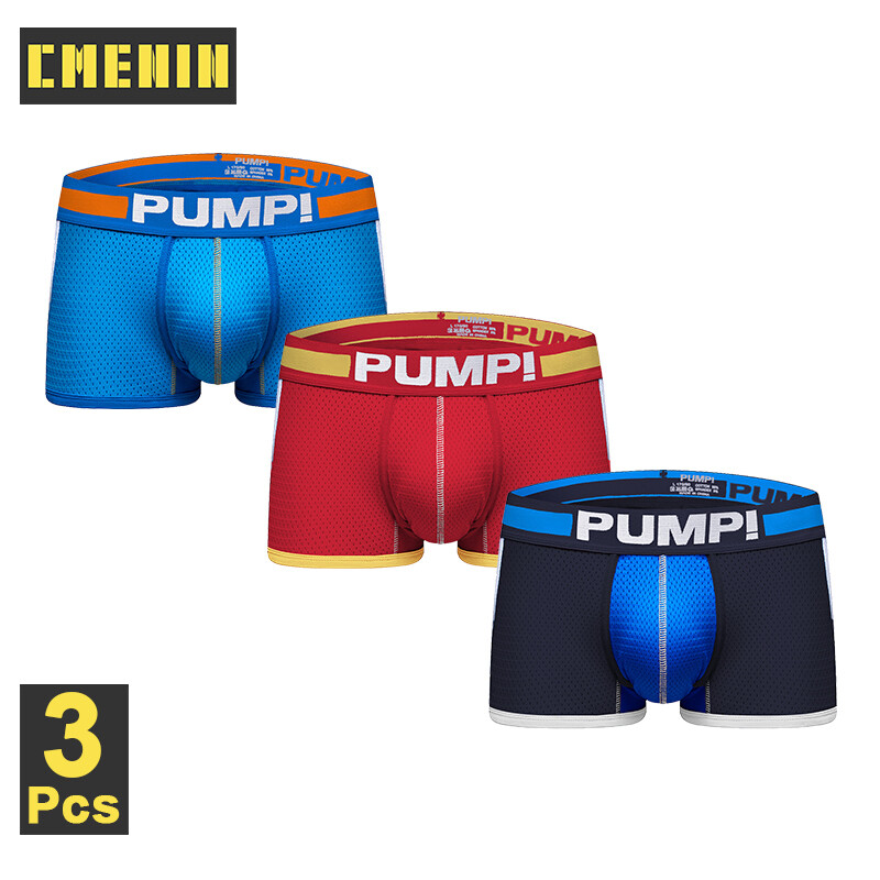 PUMP 3Pcs Mesh Soft Boxer Men Underware Trunks Brand LOGO Sexy Mens Underwear Boxershorts Sport 2020 New H114