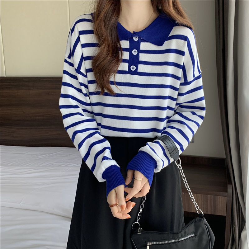 Cocoepps 2023 new spring new striped polo top women's knitwear