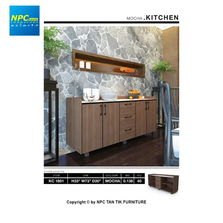 Npc 6ft Kitchen Cabinet Mocha Kitchen Furniture With Storage And Rack Kabinet Dapur Dengan Laci Dan Rak Kc 1801 Lazada