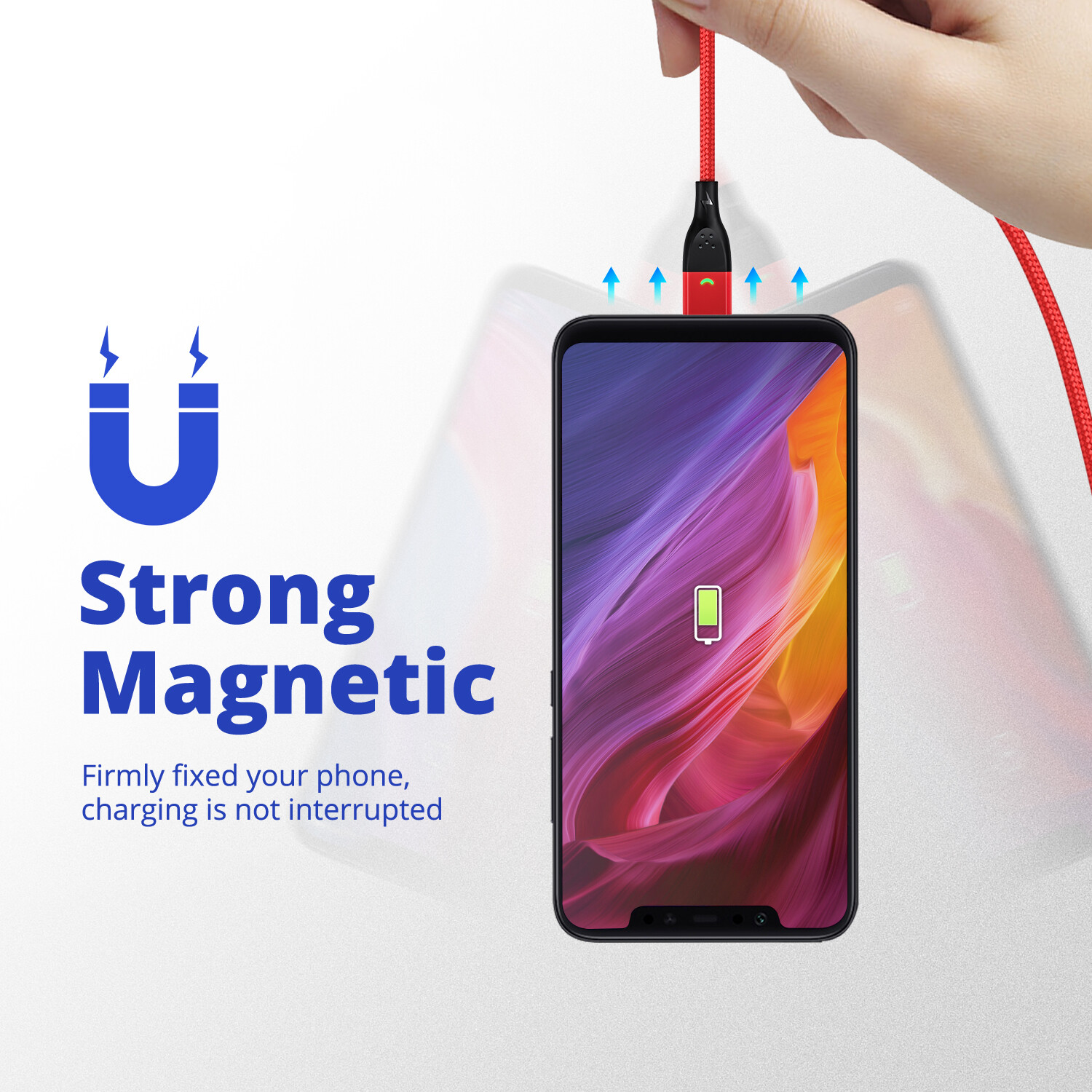 FONKEN 1M 3Packs Micro USB Cable QC 3.0 Fast Charging Max 3A Quick Charger Sync Data Transfer LED Magnetic Charger Cable for Android Device