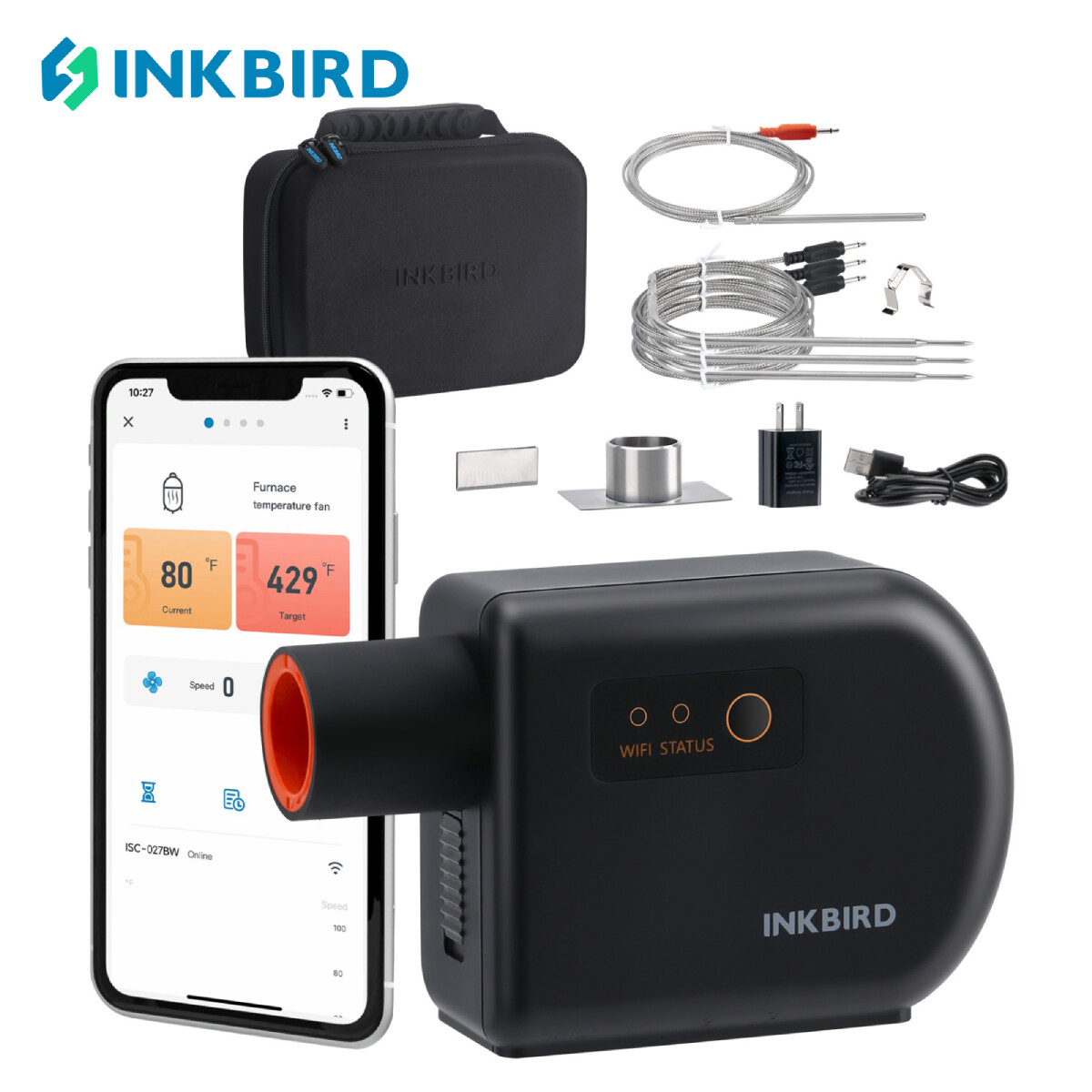 INKBIRD ISC-027BW Wi-Fi Bluetooth BBQ Temperature Controller with Automatic Grill Fan Controller Grill Thermometer with 4 Probes for Big Green Egg Kamado Joe Primo Vision Grill Akorn Kamado ราคา 3,218 บาท*ส่งฟรี
