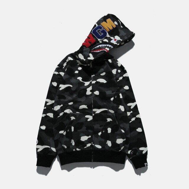 BAPE Jacket Hoodie Luminous Camouflage Brushed Men's Hooded Casual Jacket Sweatshirt Winter Men's Clothing Jacket