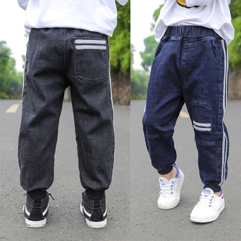 IENENS Quần Áo Denim Thời Trang Trẻ Em Quần Dài Quần Jean Mỏng Cho Bé Trai Quần Áo Thường Ngày Bé Trai Quần Đáy Quần Eo Co Giãn