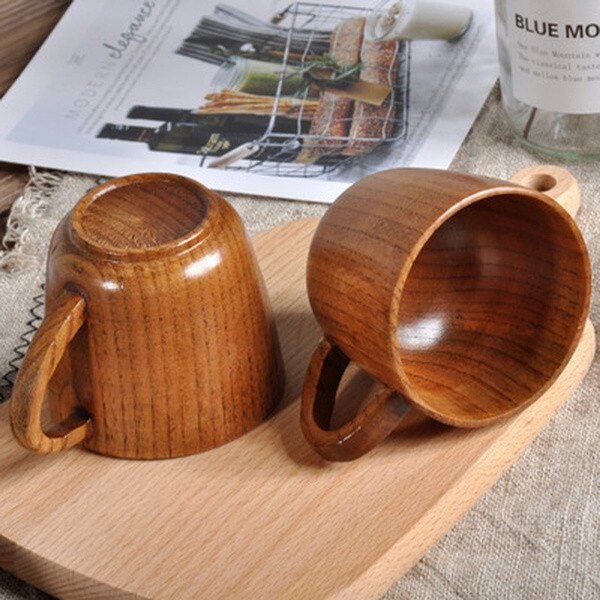 Dream Hunter 130ML Jujube Wooden Cups Natural Bamboo Drinking Mug for Tea Coffee Milk Juice Beer Water Big Belly Wood Cup with Handle