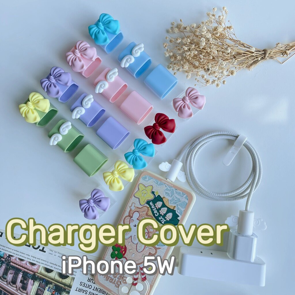 iPhone 5w Charger Cover Ligthning Charging Cable Protector Bow Transparent Adatper Case or iPhone X XR XS Max 7 8 6 6s plus 5 [cchoice]