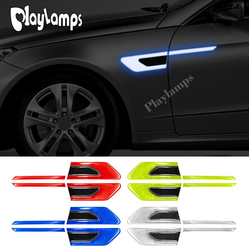 4Pcs Car Leaf Board Reflective Sticker 3D Carbon Fiber Truck Auto Motorcycle Reflective Warning Strips Anti-Scratch