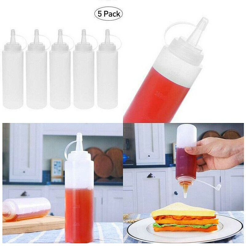 BOKALI 5PCS Plastic Clear Squeeze Squeezy Sauce Bottle Dispenser Bottles kitchen Tool