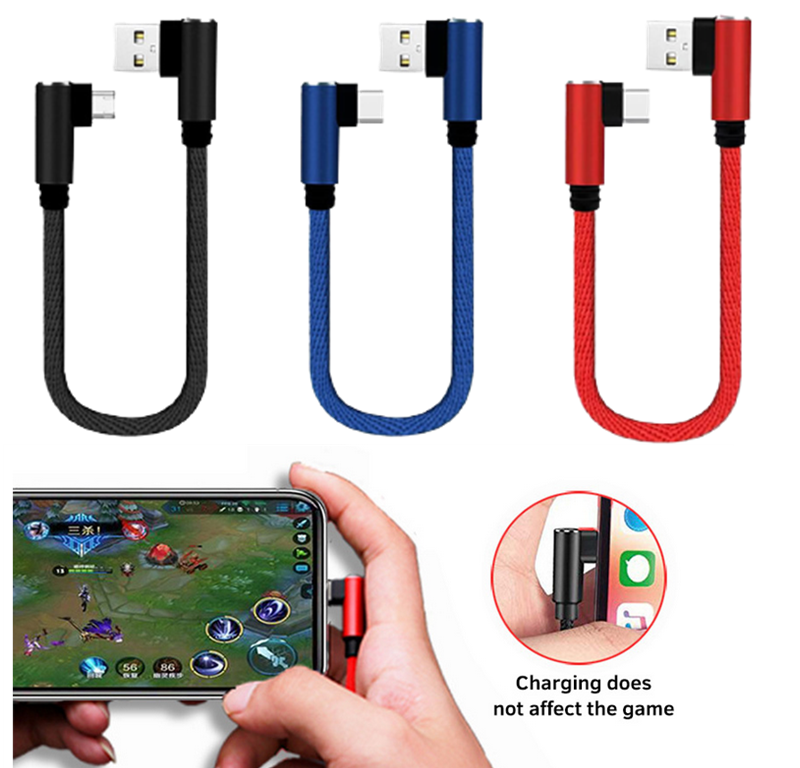 Cáp sạc nhanh ngắn từ usb sang loại c 25cm cáp dữ liệu micro usb 90 độ khuỷu tay đôi type-c, cho samsung tất cả các điện thoại thông minh