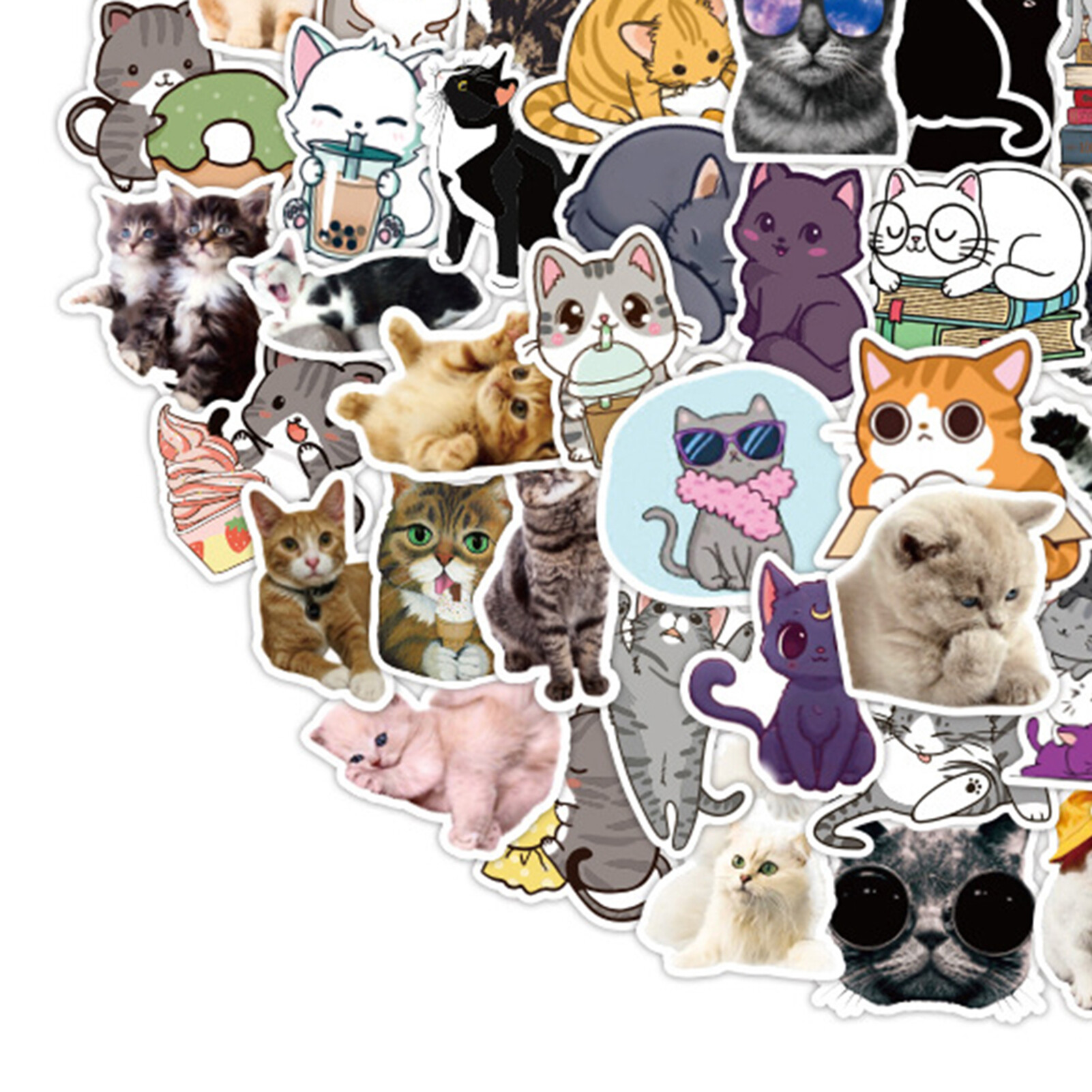 Norkee 100Pcs/Bag Cat Sticker Cute Various Patterns Self-adhesive Removable Waterproof Decorative PVC Laptop Skateboard Doodle Sticker for Kids Doodle Sticker Removable