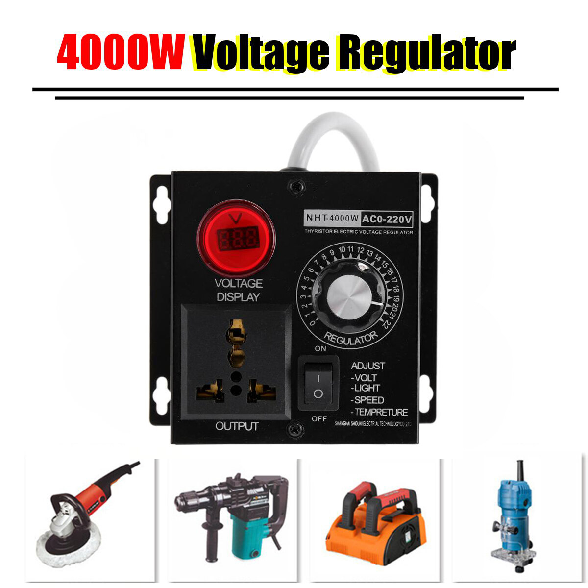 AC Motor Speed Controller AC 0V-220V 4000W High Power Silicon Electronics Voltage Regulator Machinery Electric Variable Speed Controller