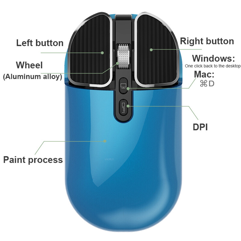 VAORLO Chuột Hai Chế Độ Không Dây Bluetooth 5.1 + 2.4G Chuột Quang Chơi Game USB Sạc Được Chuột Máy Tính Chuột Máy Tính Để Bàn Dành Cho Mac Ipad Android