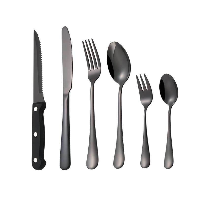 KATELV 6Pcs Luxury Cutlery Set Stainless Steel Steak Knife Spoon Fork Flatware Set Party Banquet BBQ Steak Knife Kitchen Utensils Tableware Set