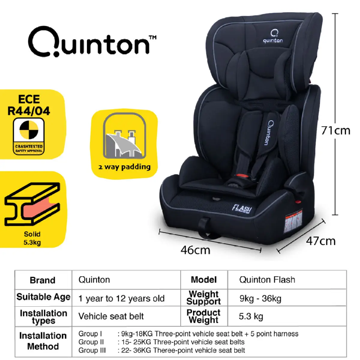 car seat with 5 point harness up to 25kg