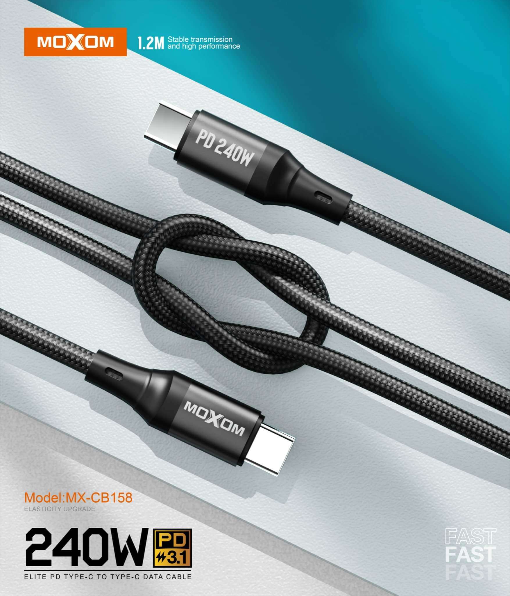 Moxom cb158 1 2 meter 240w pd3 1 type c to type c data cable lazada