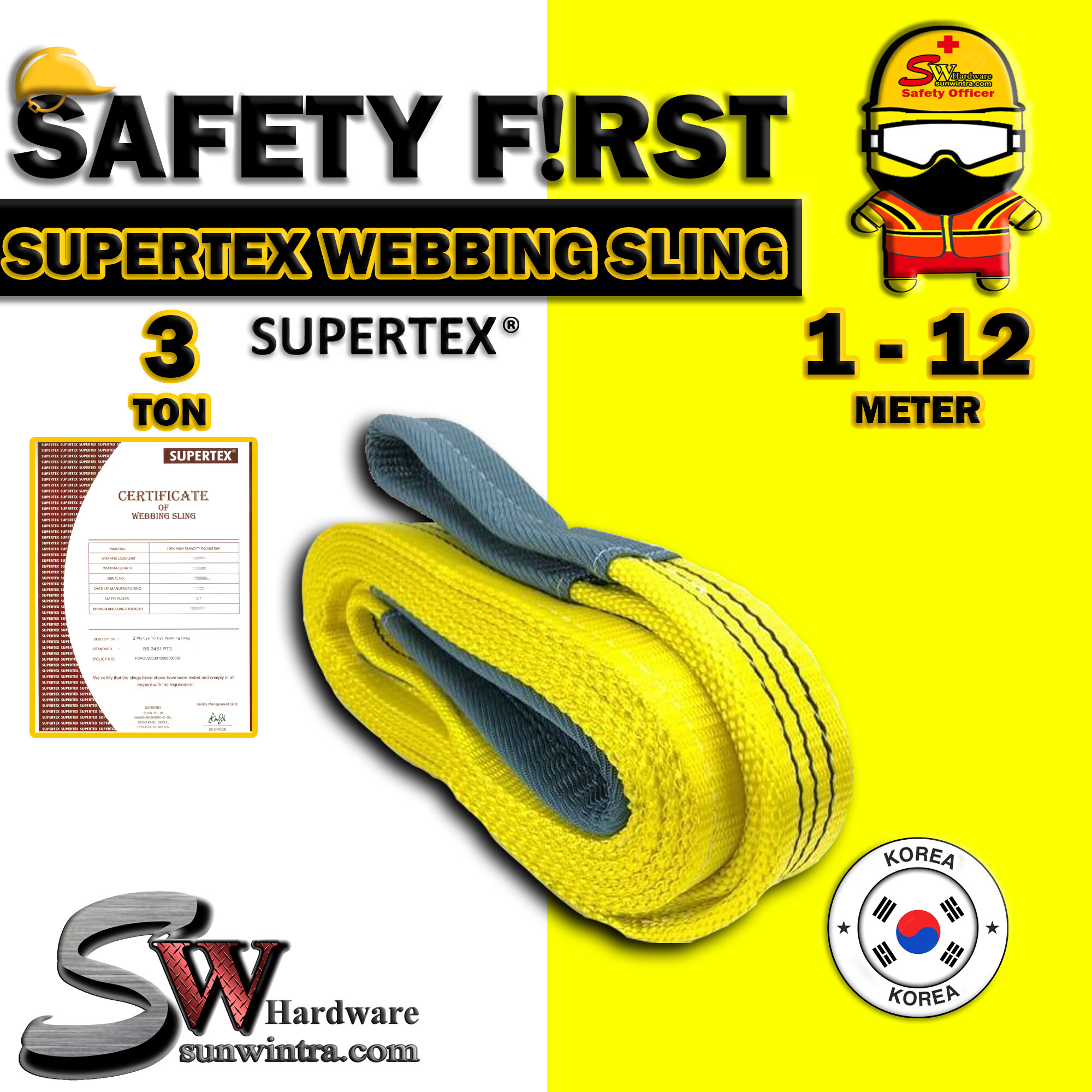 SW Hardware Supertex Korea Heavy Duty bing Sling 3 Ton Polyester